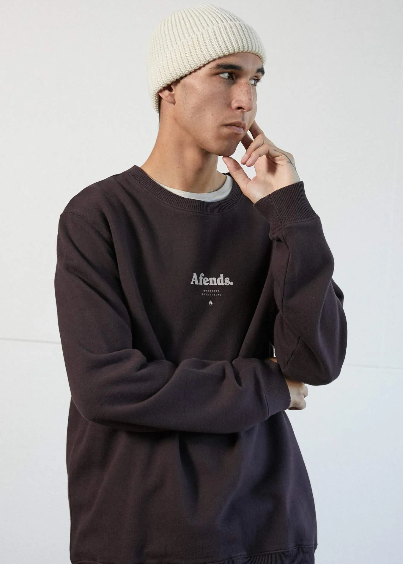 Afends Mens Distorted - Crew Neck - Mulberry