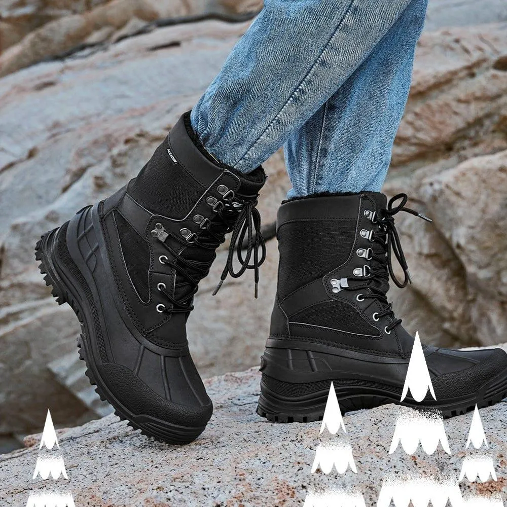 Aleader Men’s Lace up Insulated Waterproof Winter Snow Boots - Black/Pu