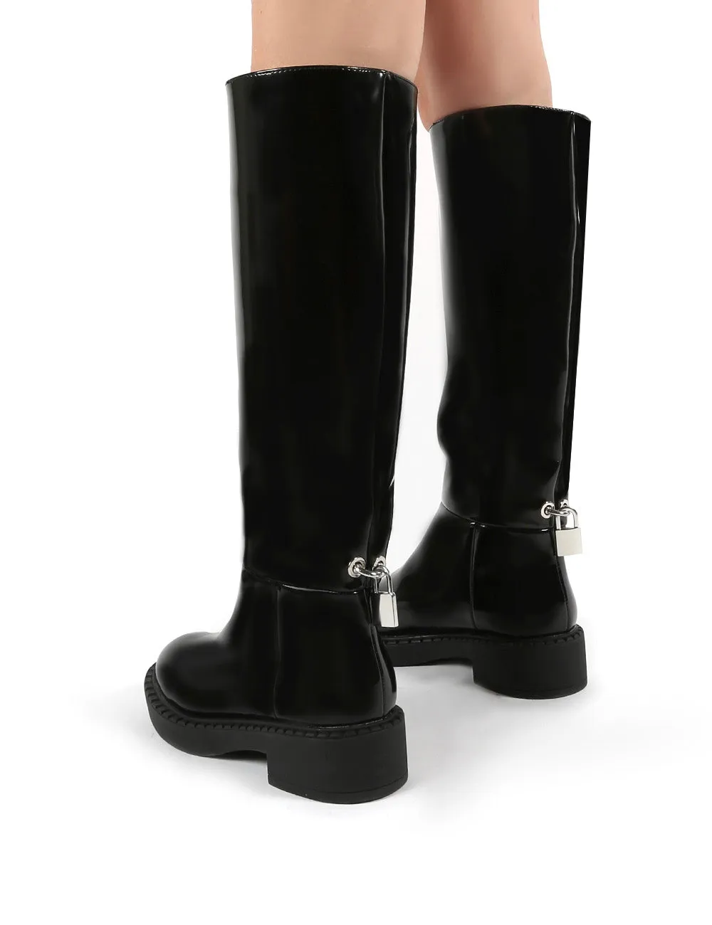 Alias Black Smooth PU Lock Detail Riding Boots