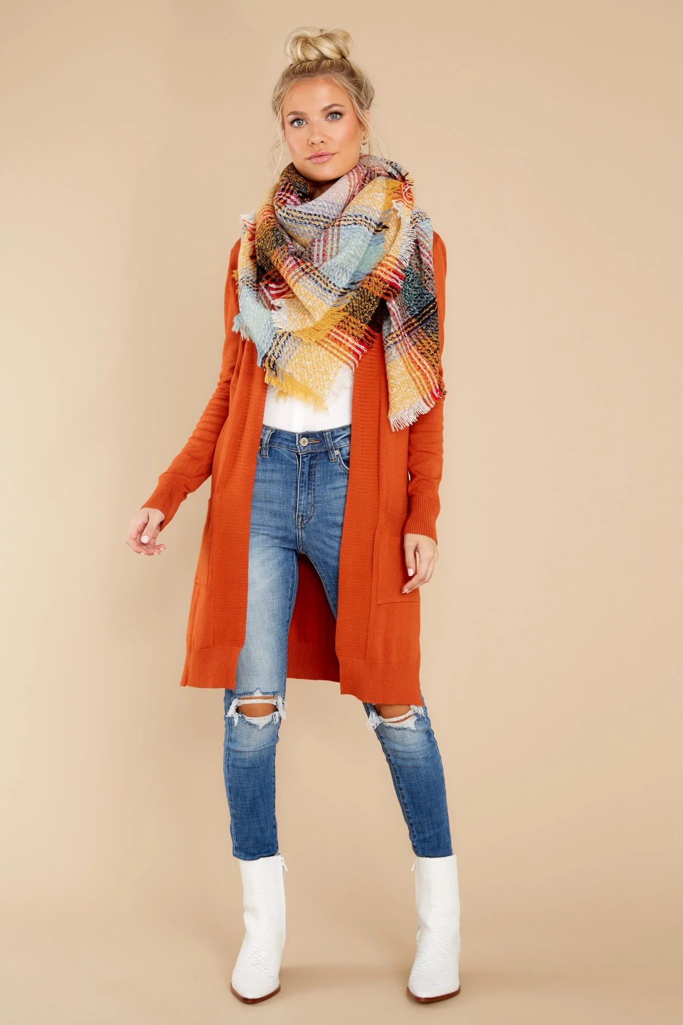 Anticipating This Moment Rust Orange Cardigan