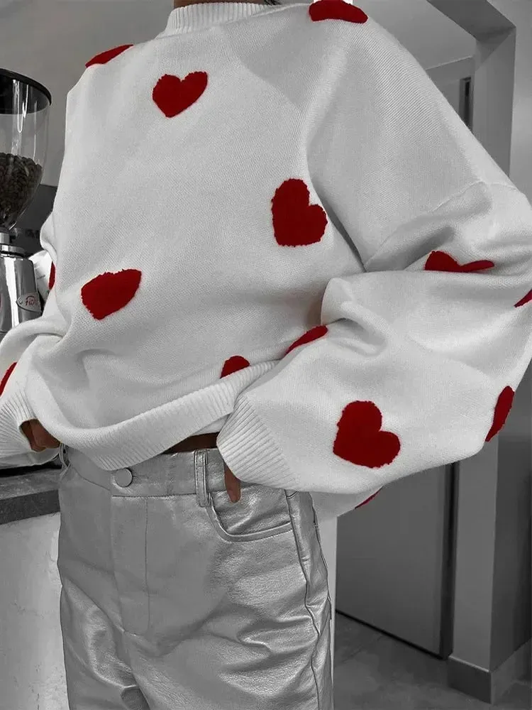 Autumnal Oversized Cozy Heart-printed Casual Comfortable Thickened Long Sleeve Stylish Warm Sweater