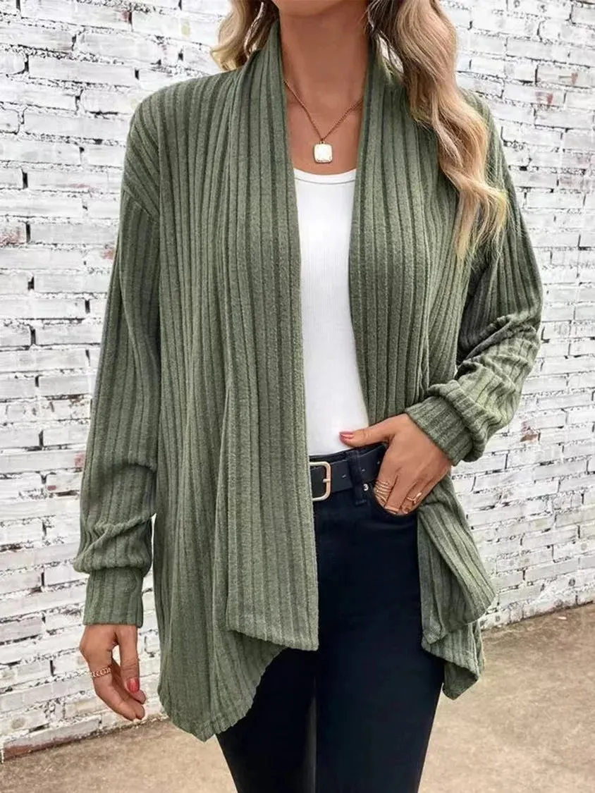 Autumnal Winter Cozy Long Sleeve Loose Plain Casual Comfortable H-line Ribbed Soft Stylish Sweater