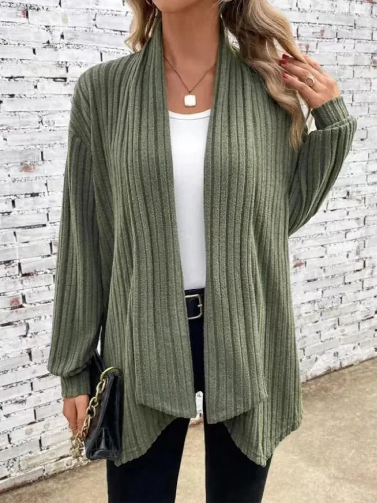 Autumnal Winter Cozy Long Sleeve Loose Plain Casual Comfortable H-line Ribbed Soft Stylish Sweater