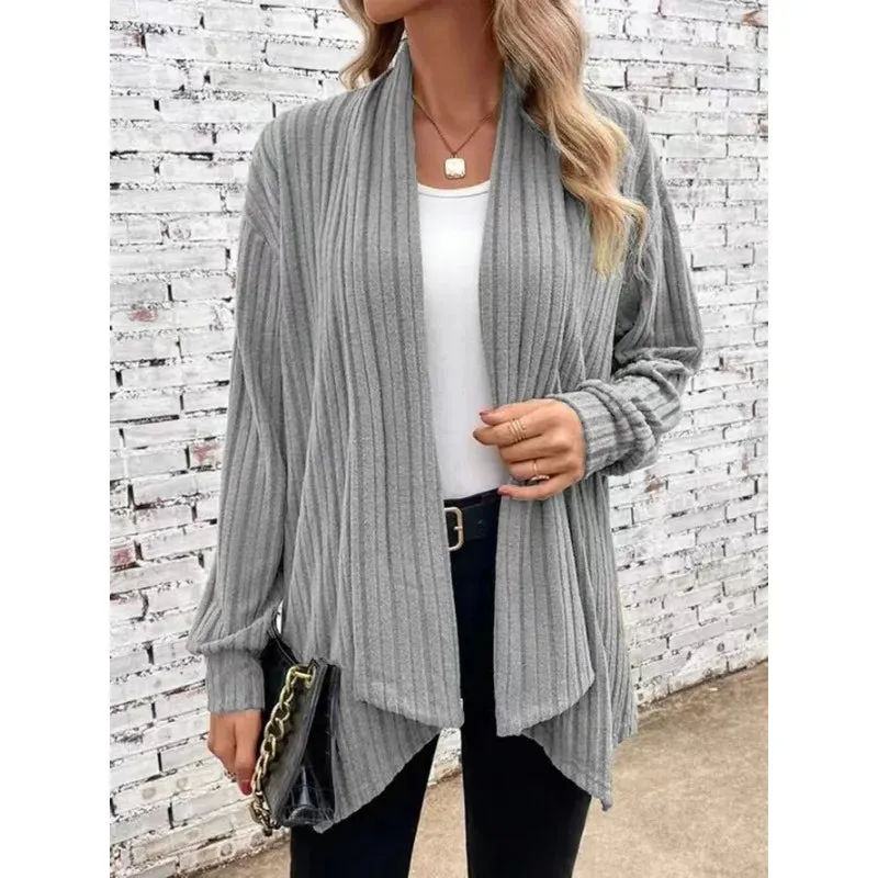 Autumnal Winter Cozy Long Sleeve Loose Plain Casual Comfortable H-line Ribbed Soft Stylish Sweater