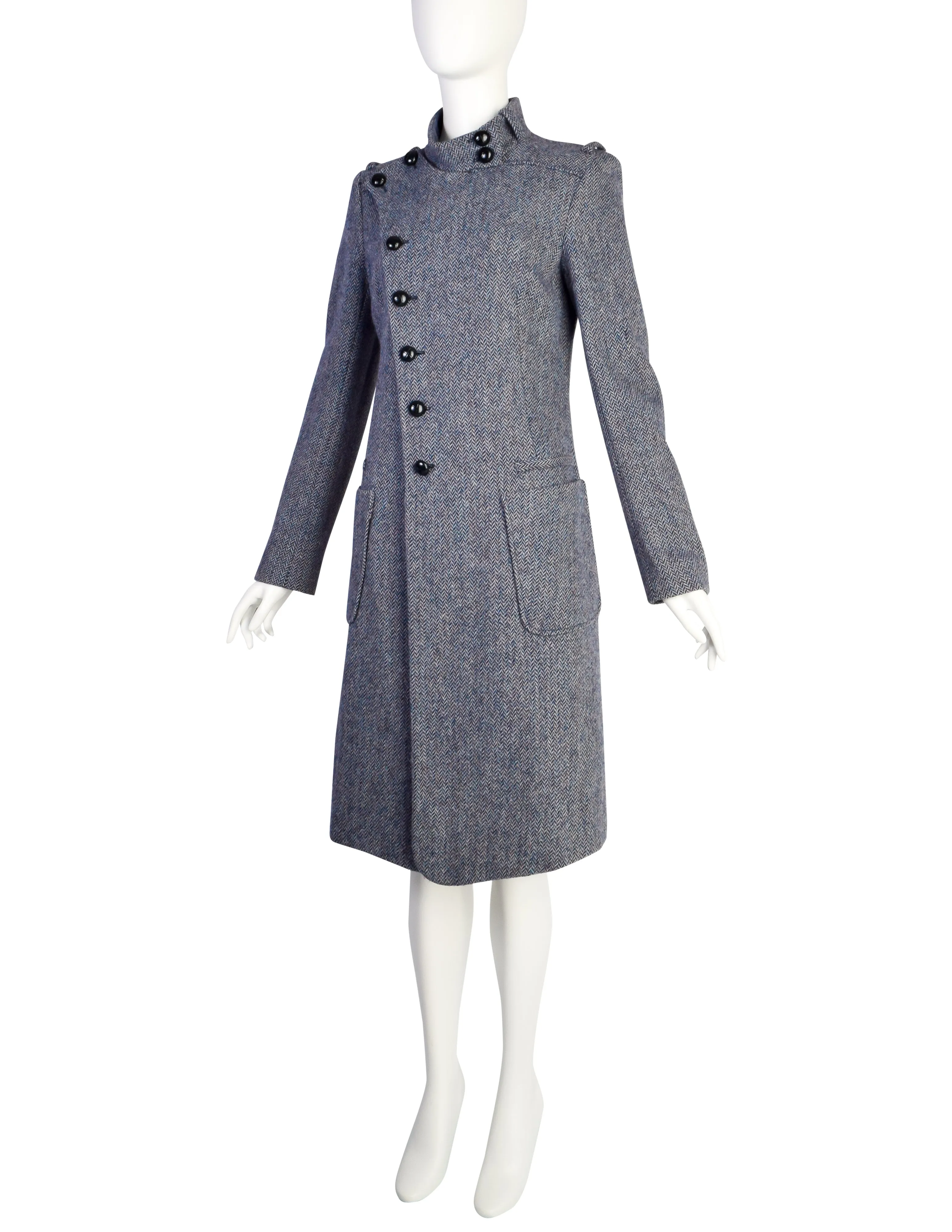 Balenciaga by Nicolas Ghesquière Vintage 2005 Blue Herringbone Tweed Coat