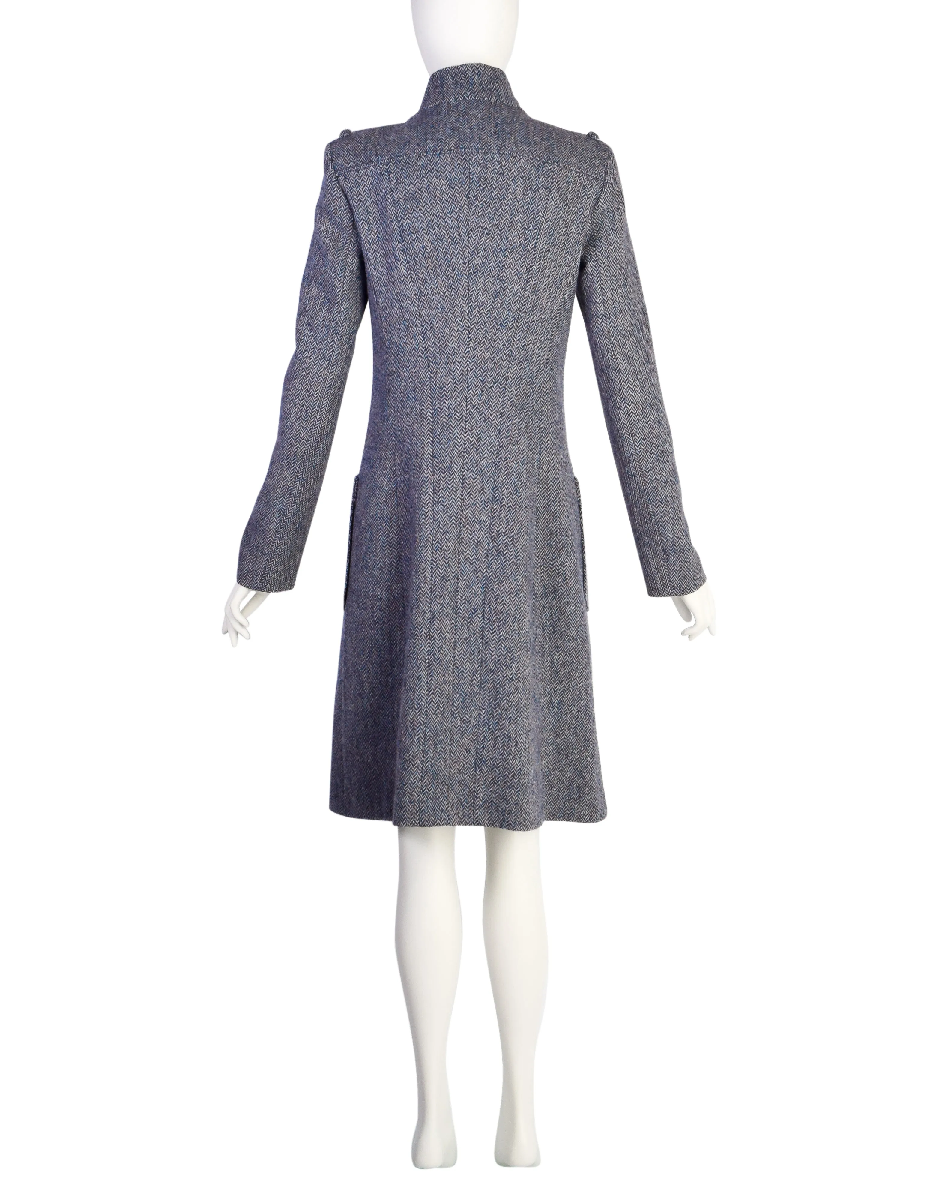 Balenciaga by Nicolas Ghesquière Vintage 2005 Blue Herringbone Tweed Coat