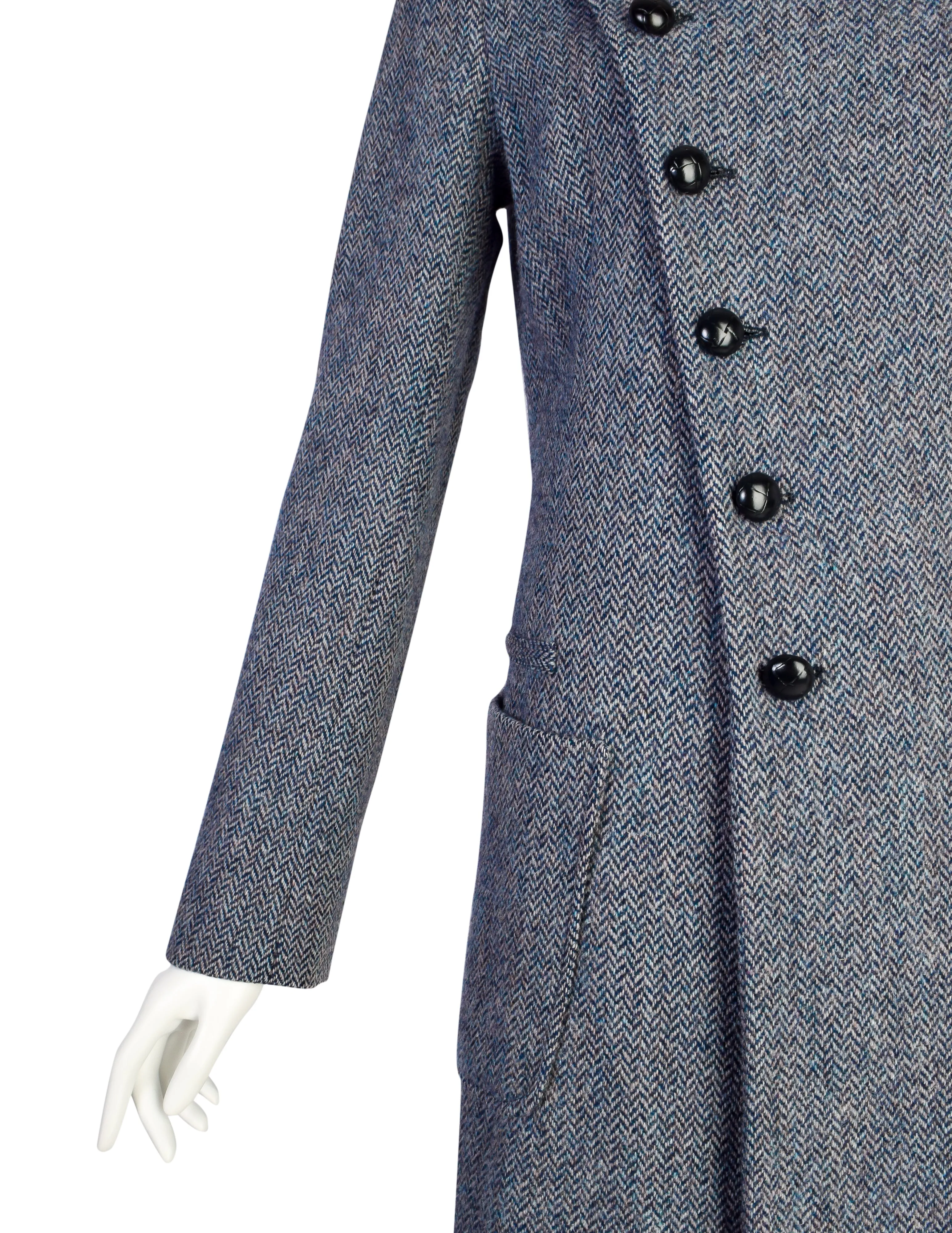 Balenciaga by Nicolas Ghesquière Vintage 2005 Blue Herringbone Tweed Coat