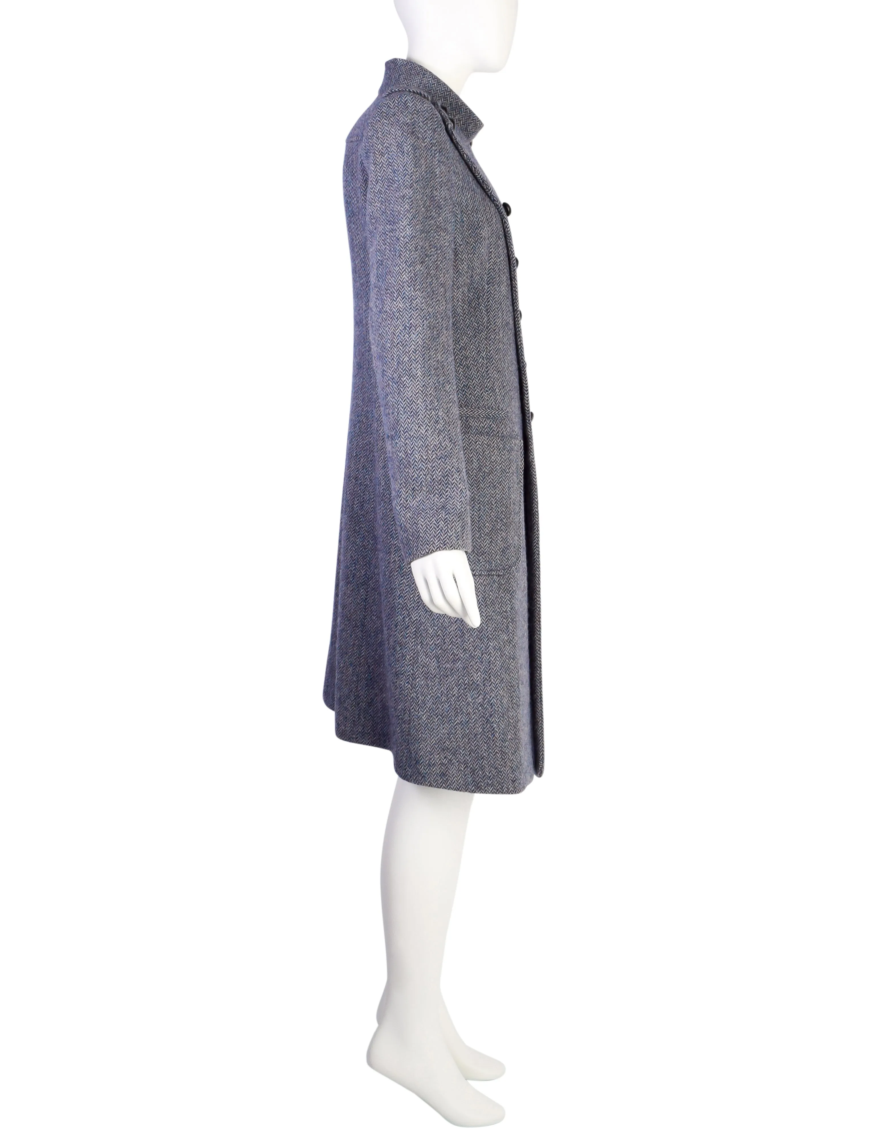 Balenciaga by Nicolas Ghesquière Vintage 2005 Blue Herringbone Tweed Coat