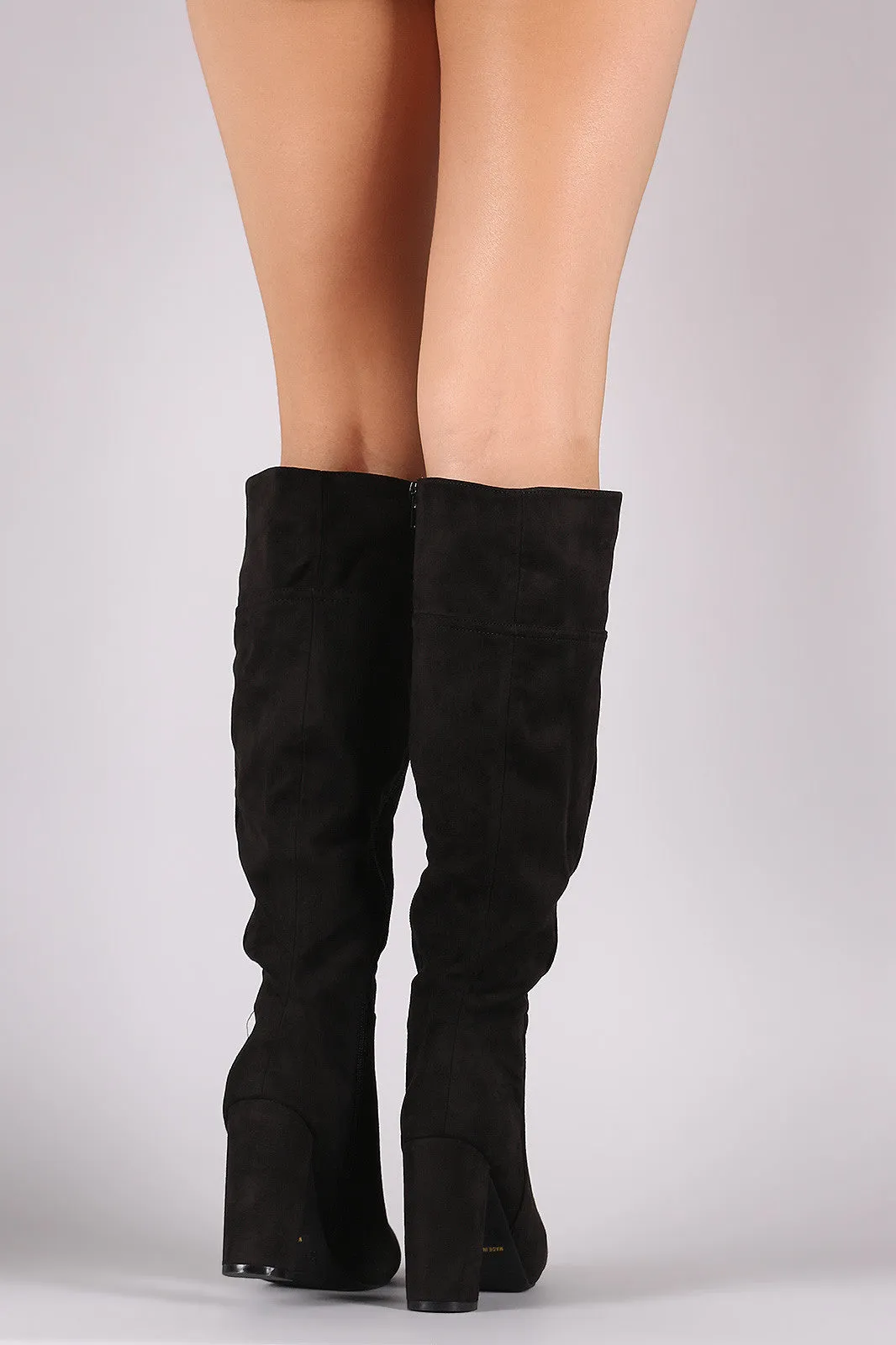 Bamboo Plain Suede Chunky Heeled Knee High Boots