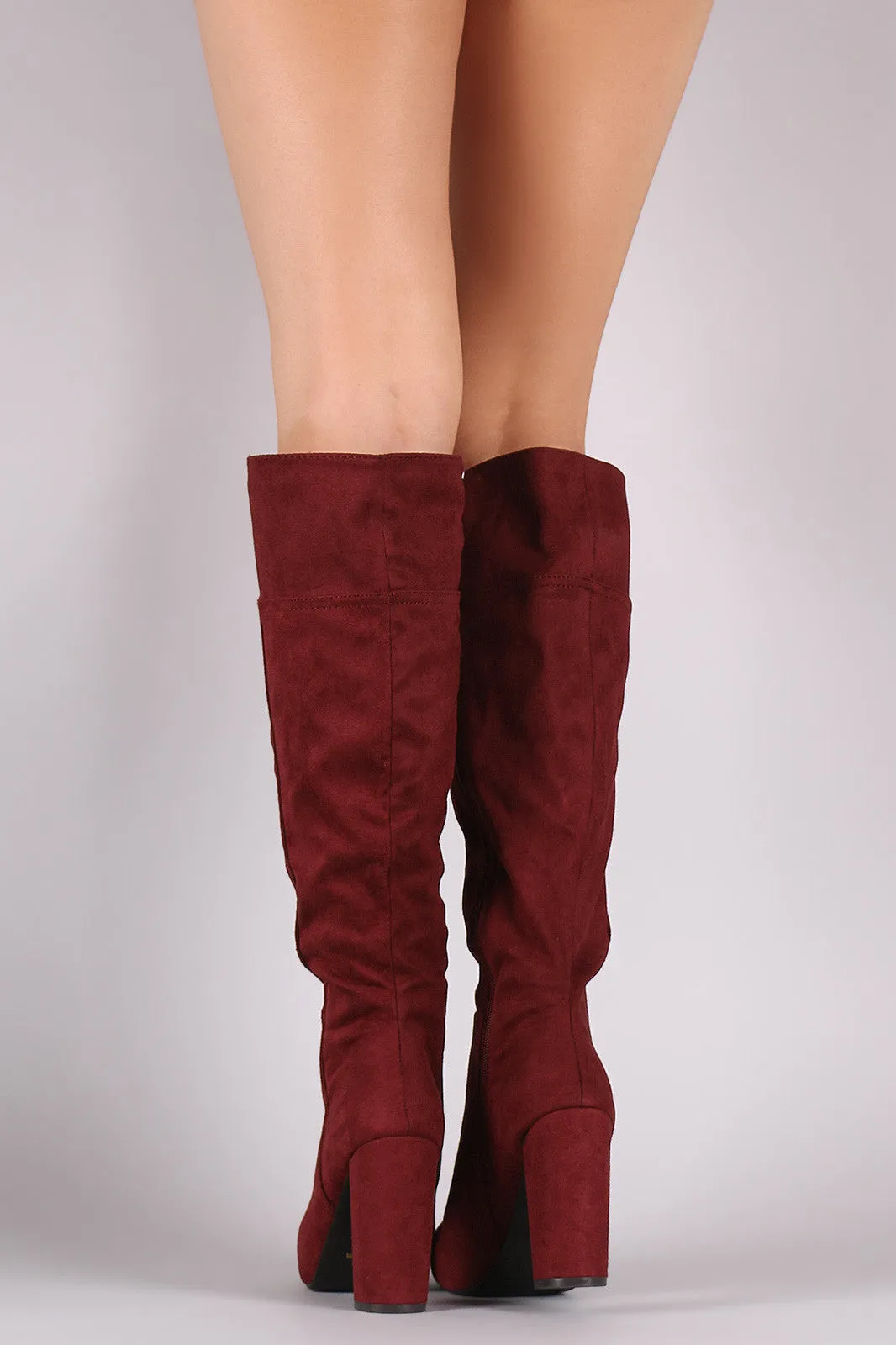 Bamboo Plain Suede Chunky Heeled Knee High Boots