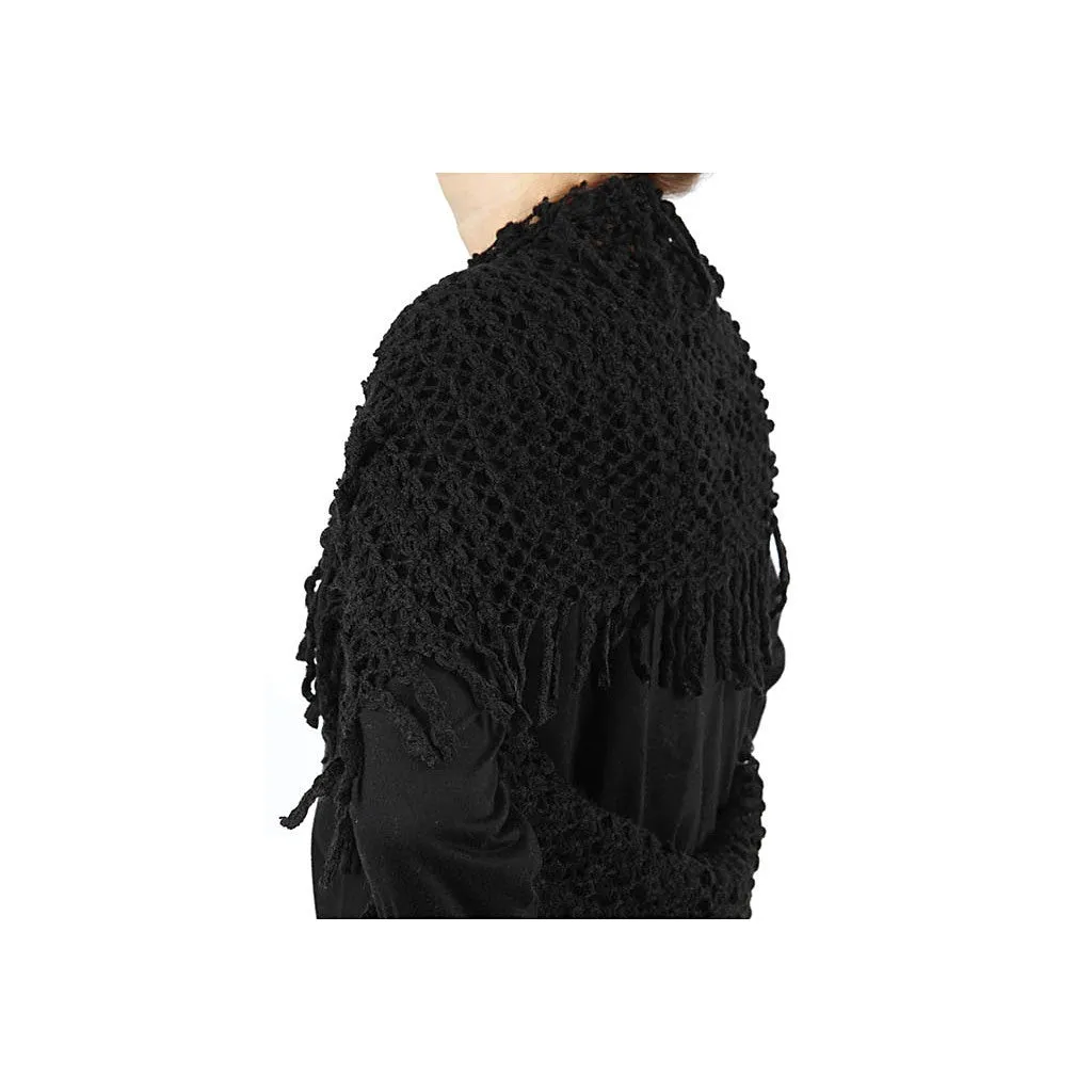 Black Knit Fringe Infinity Scarf