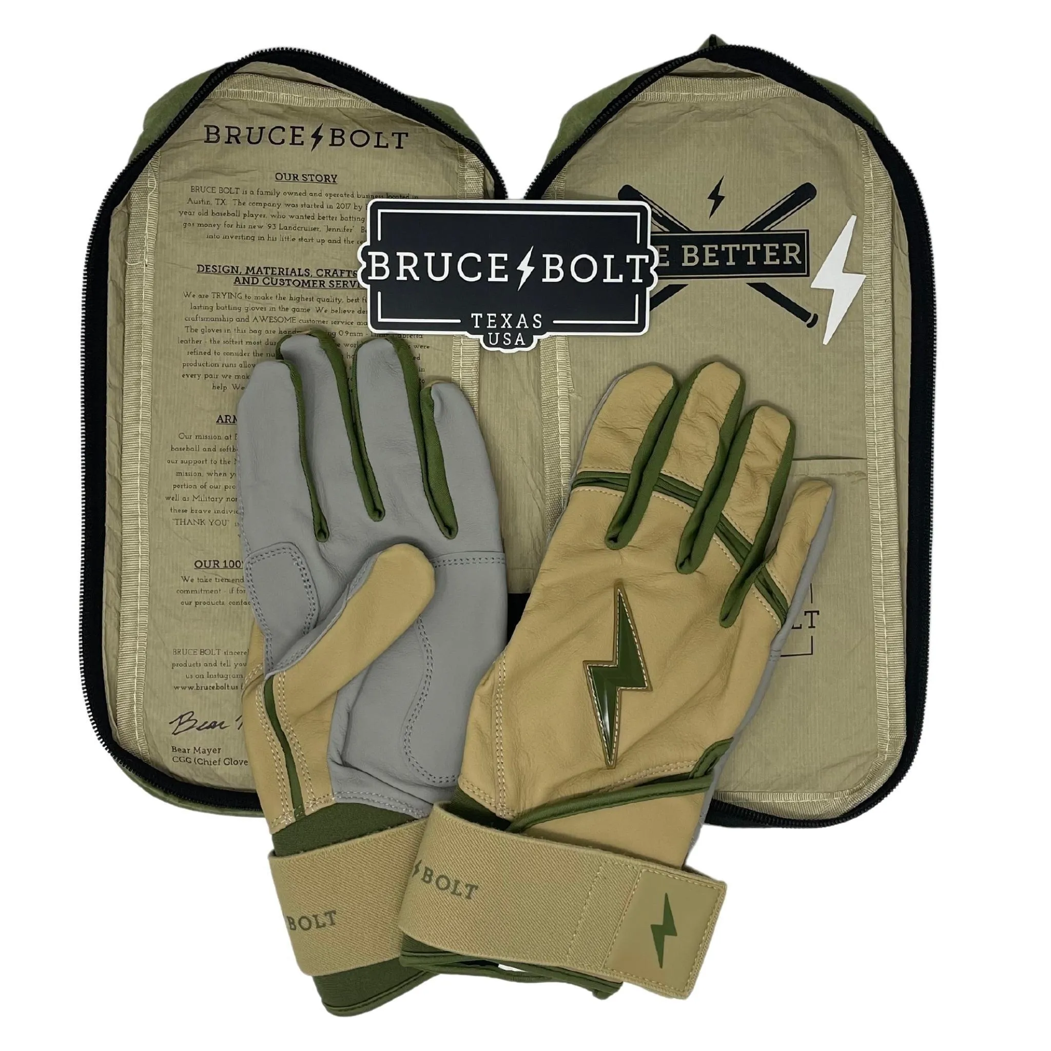 Bruce Bolt Premium Pro Military Series Long Cuff Batting Gloves: Beige