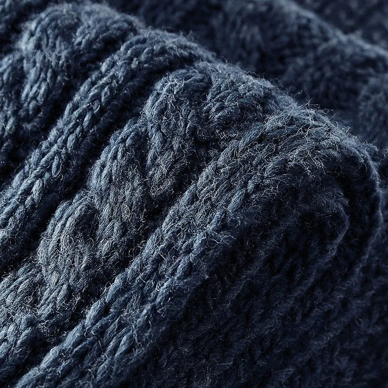 Cable Knit Melange Scarf | NAVY