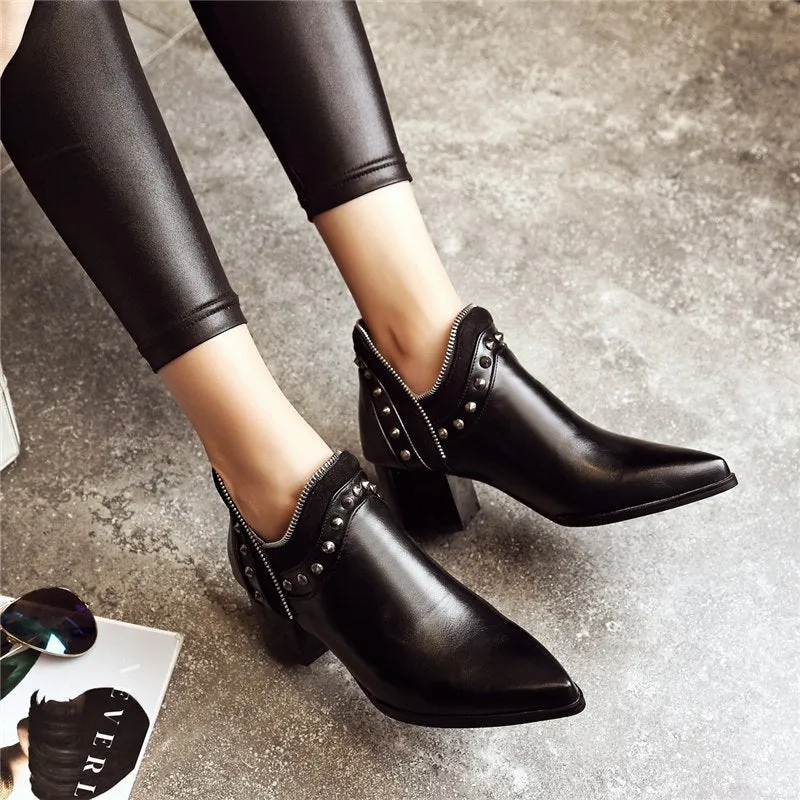 casual square heels ankle boots rivets