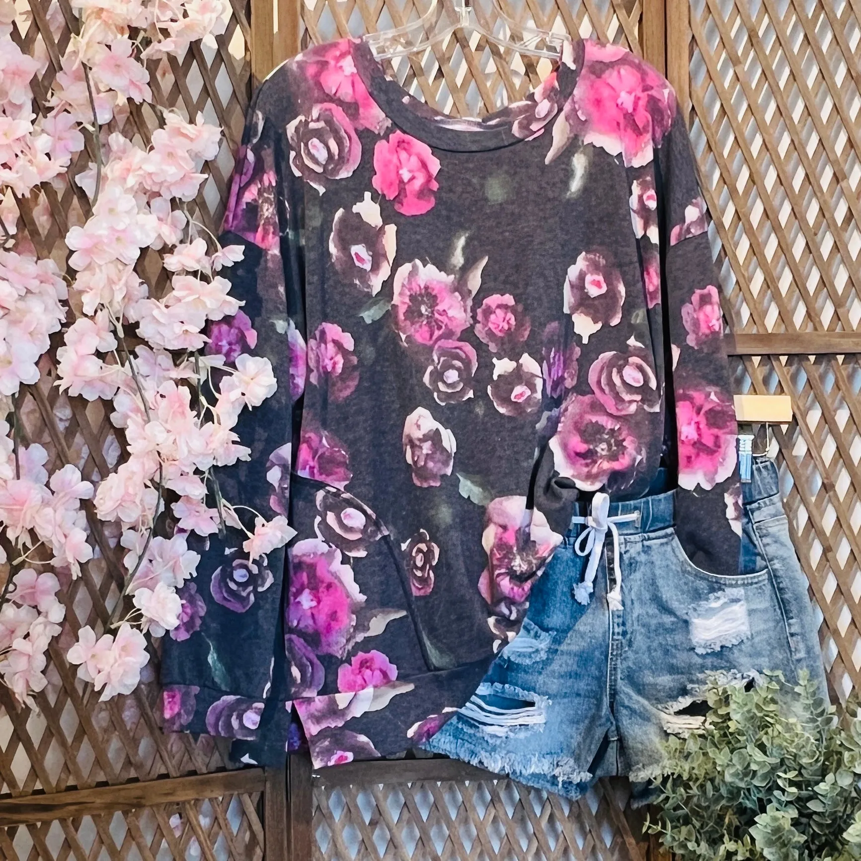 Charcoal Floral Top