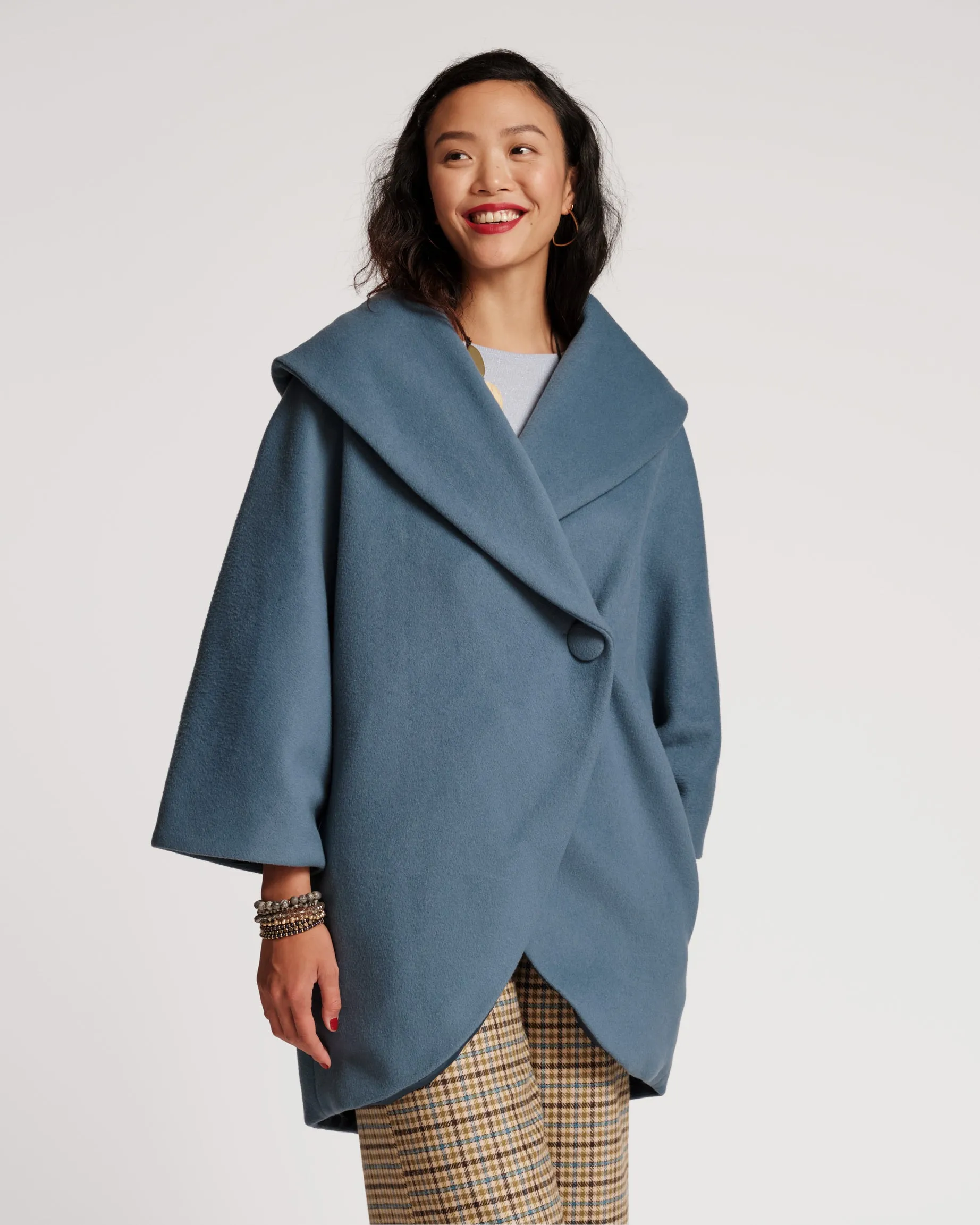 Cocoon Shawl Collar Wool Coat Blue