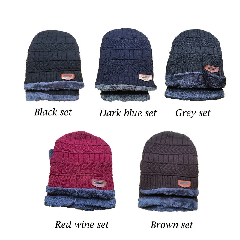 Coral Fleece Scarf Winter Hat Soft Men's Beanie Warm Hat gorras hombre Knit Letter Double Layer Cap bone masculino