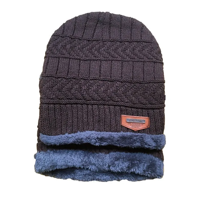 Coral Fleece Scarf Winter Hat Soft Men's Beanie Warm Hat gorras hombre Knit Letter Double Layer Cap bone masculino