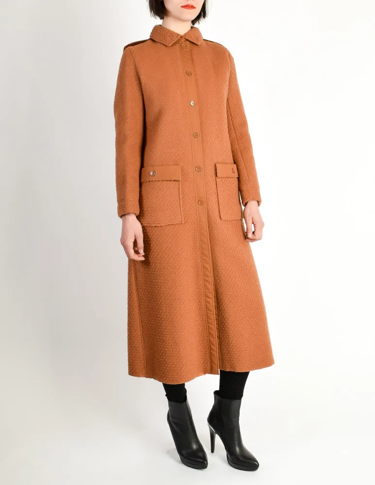 Courreges Vintage Rust Orange Brown Boucle Wool Button Up Coat