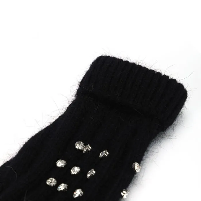 Diamante Ribbed Fingerless Gloves