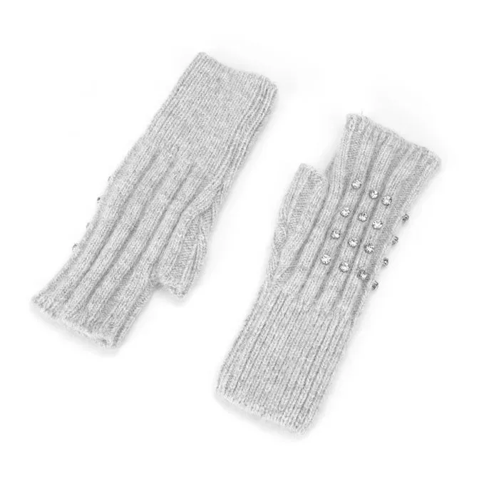 Diamante Ribbed Fingerless Gloves