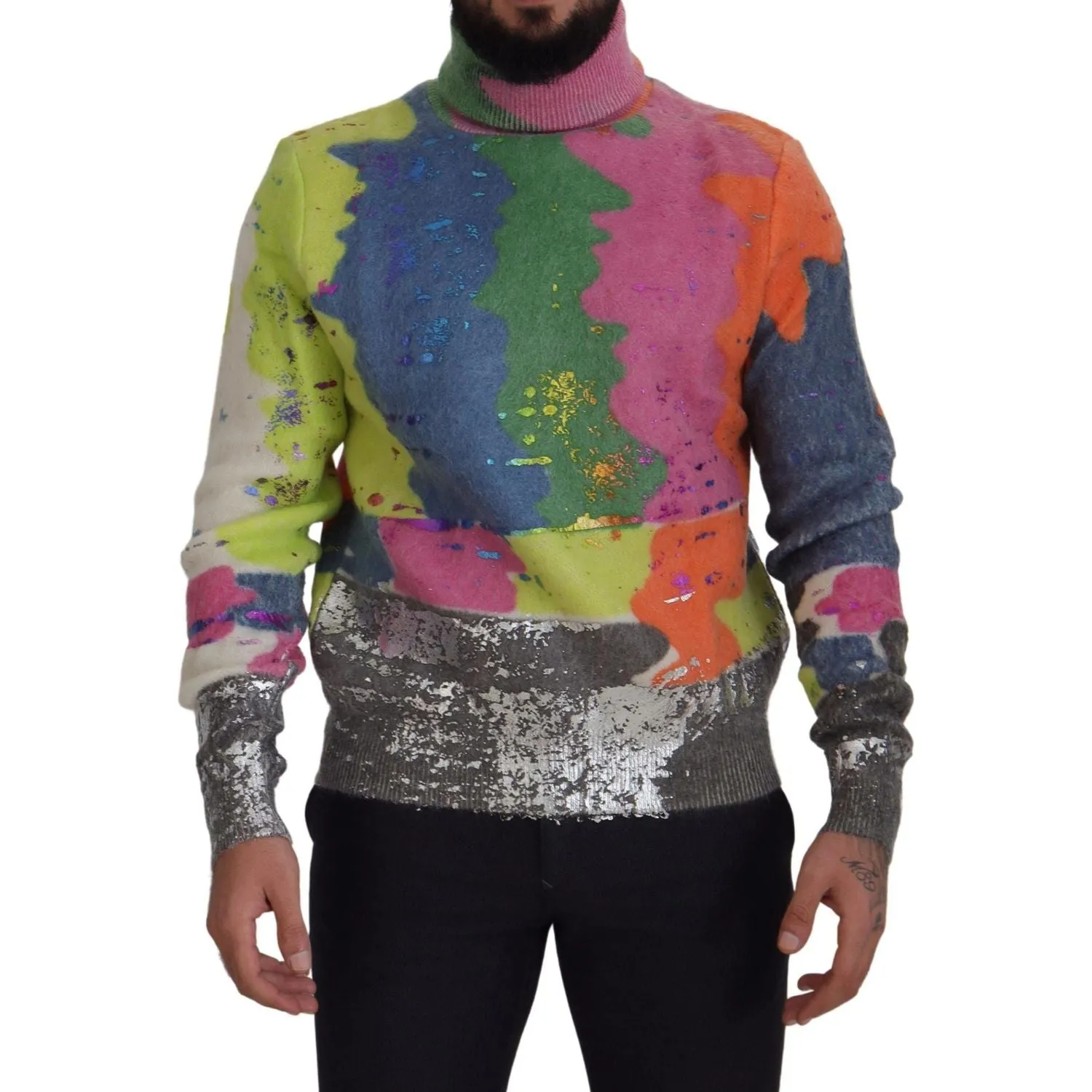 Dolce & Gabbana Multicolor Turtleneck TV Motive Sweater