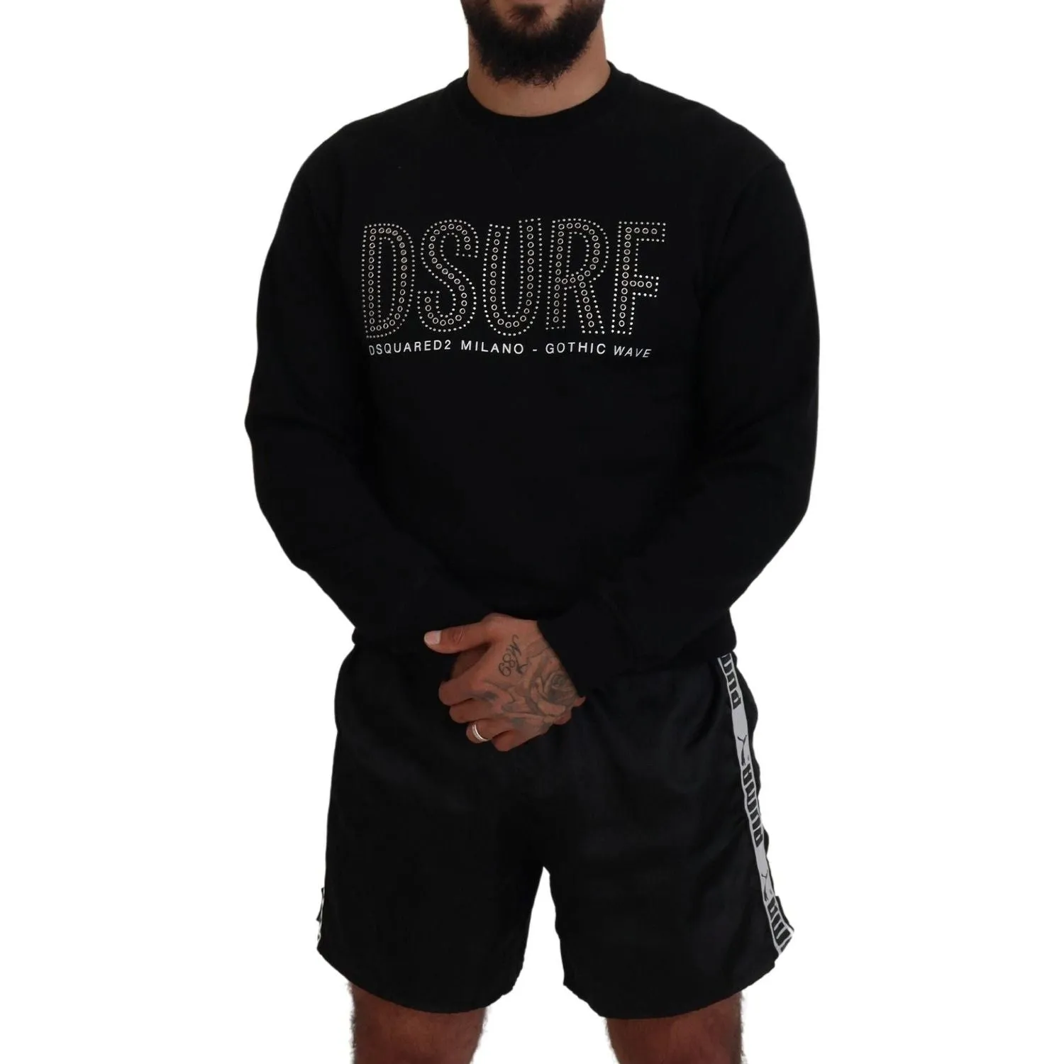 Dsquared² Black Cotton Printed Long Sleeves Pullover Sweater