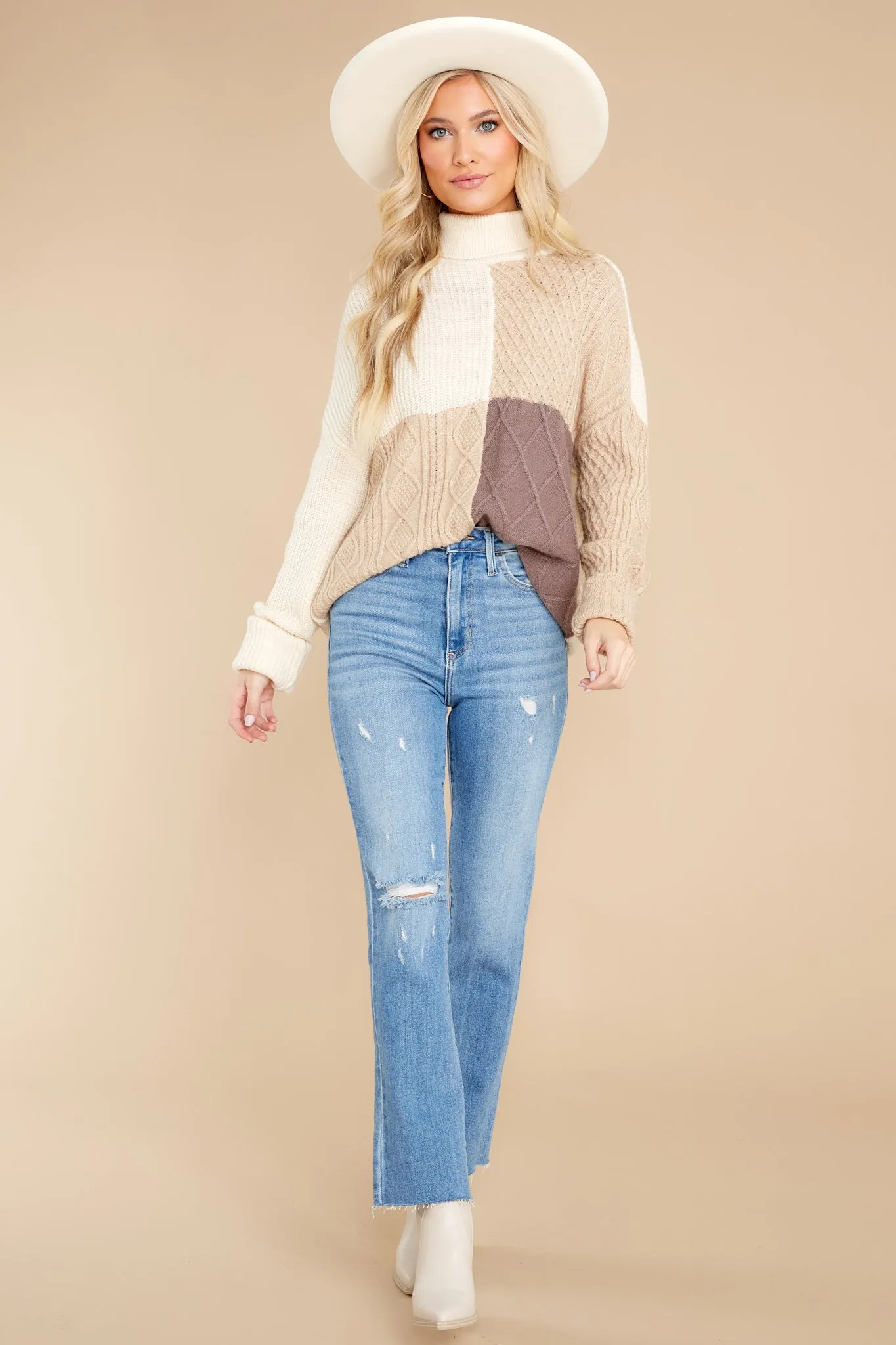 Endless Snuggles Tan Colorblock Sweater