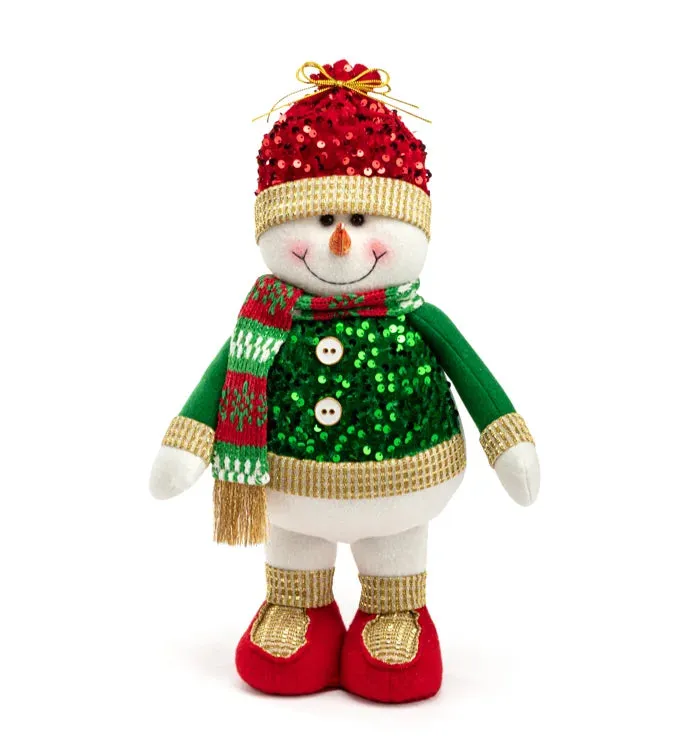 Festive Red and Green Snowman Figurine