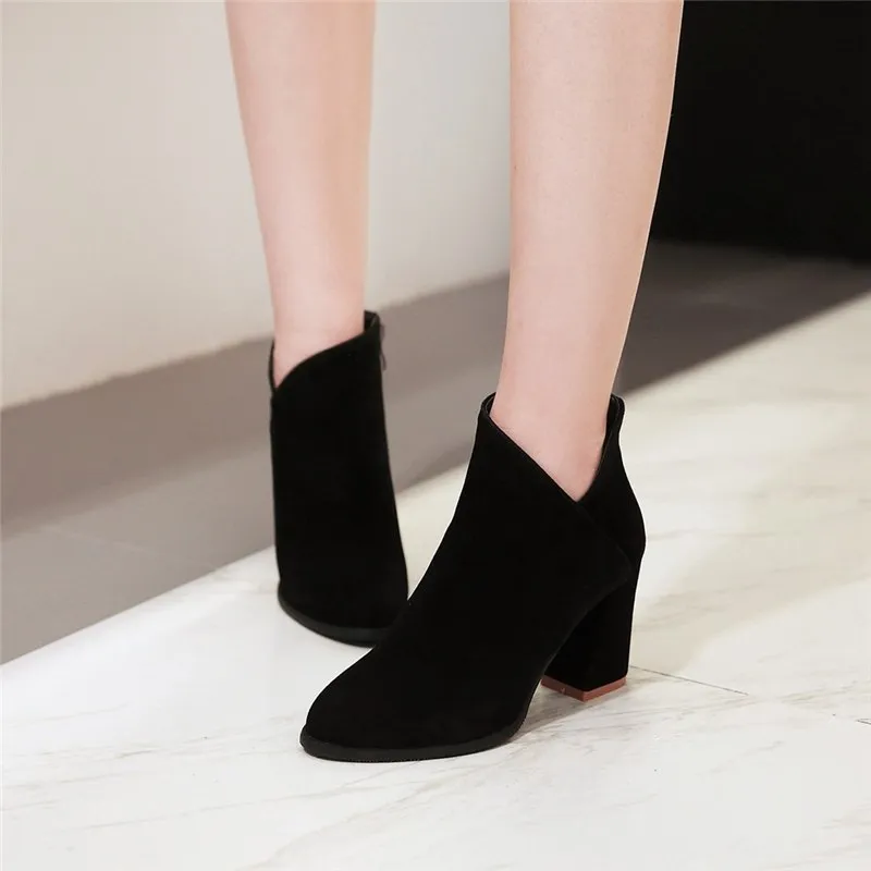 Flock High Heels Ankle Boots