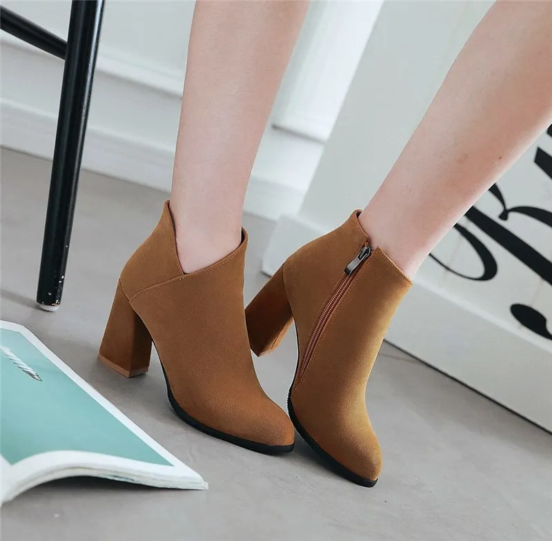 Flock High Heels Ankle Boots