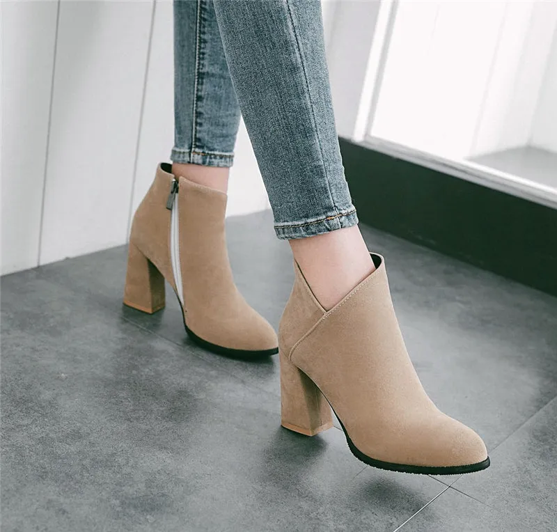 Flock High Heels Ankle Boots