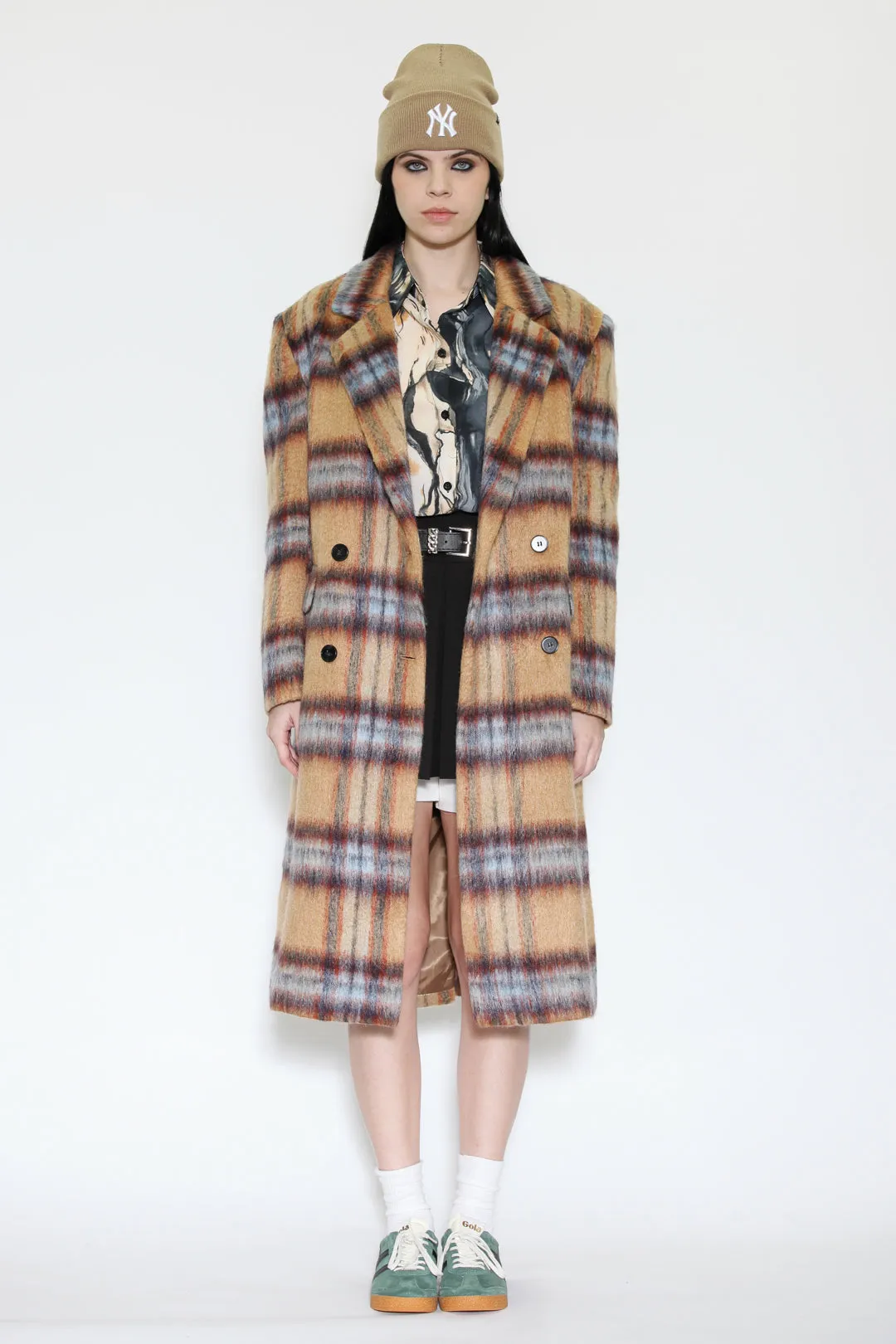 Heavy Wool Camel Plaid Coat