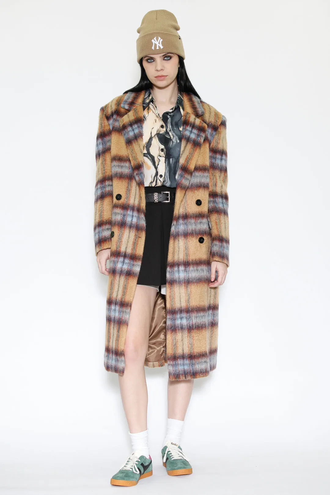 Heavy Wool Camel Plaid Coat