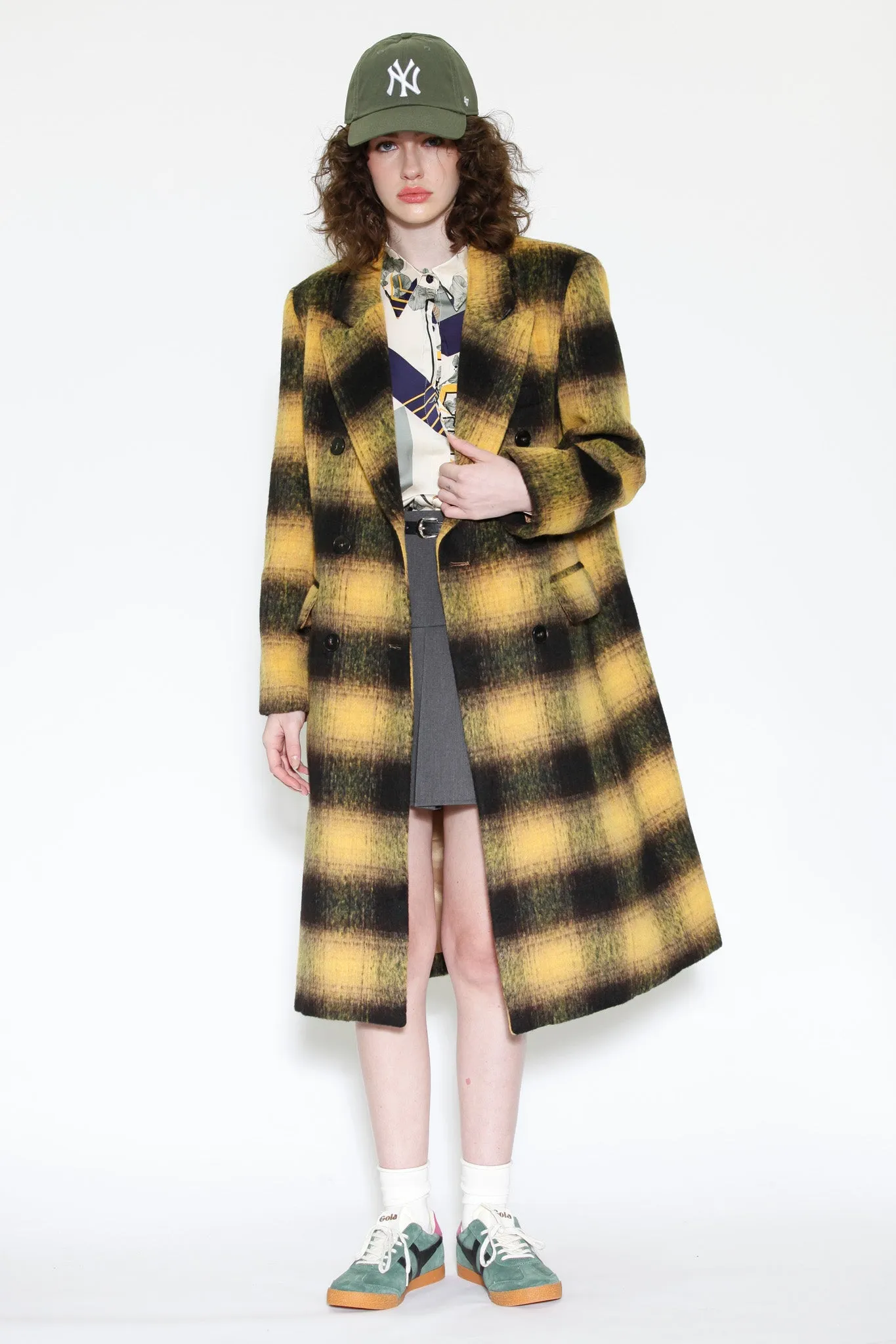 Heavy Wool Yellow Plaid Coat