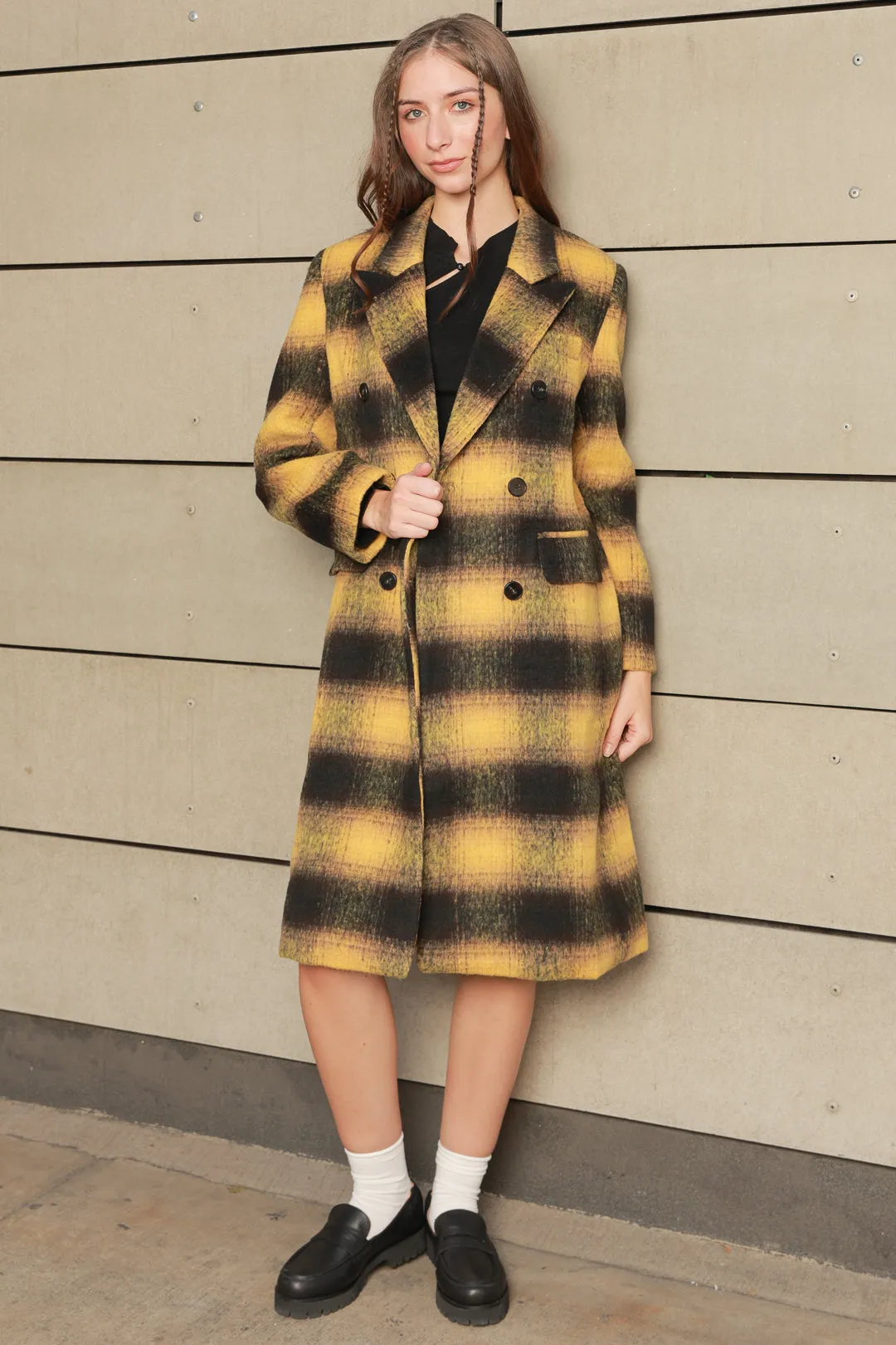 Heavy Wool Yellow Plaid Coat