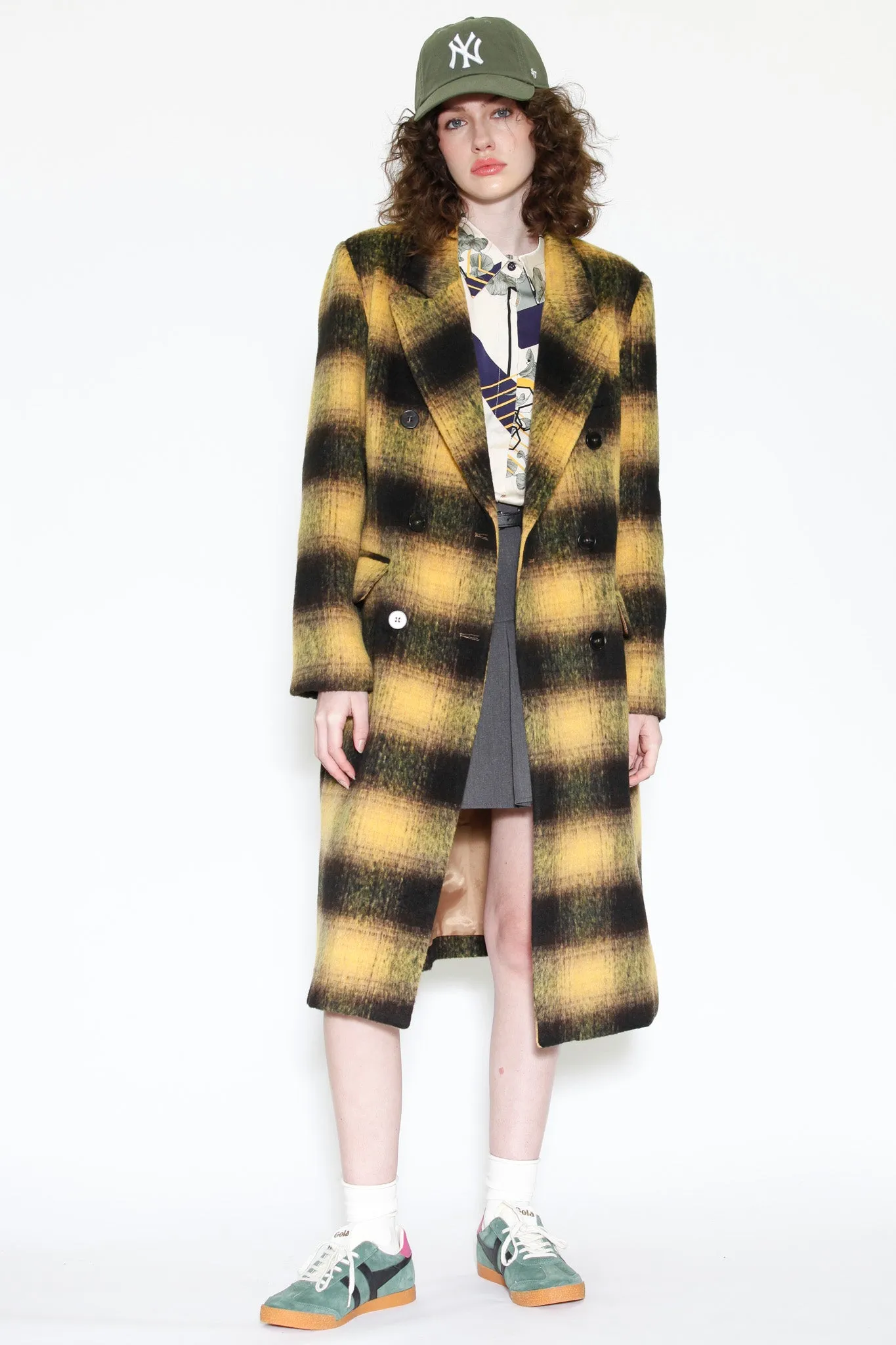 Heavy Wool Yellow Plaid Coat