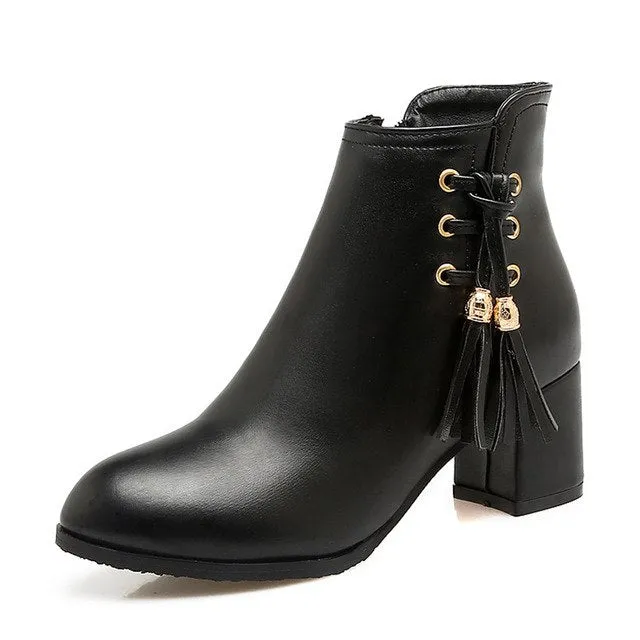 Heels Winter Shoes Zip Up Solid Ankle Boots