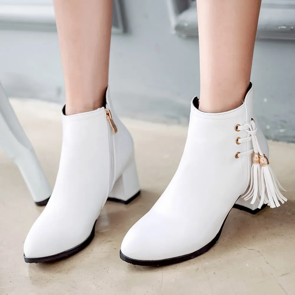 Heels Winter Shoes Zip Up Solid Ankle Boots