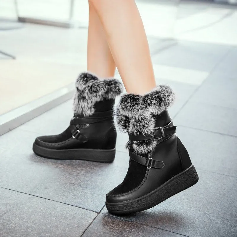 Height Increasing Warm Rabbit Fur Snow Boots