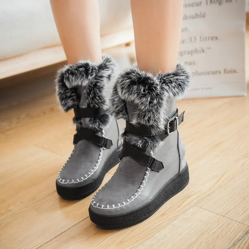 Height Increasing Warm Rabbit Fur Snow Boots