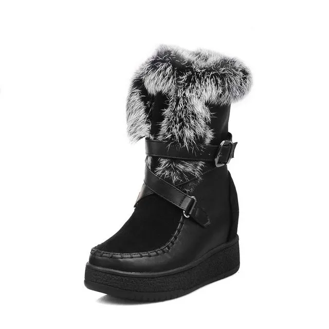 Height Increasing Warm Rabbit Fur Snow Boots