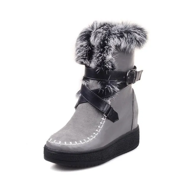 Height Increasing Warm Rabbit Fur Snow Boots