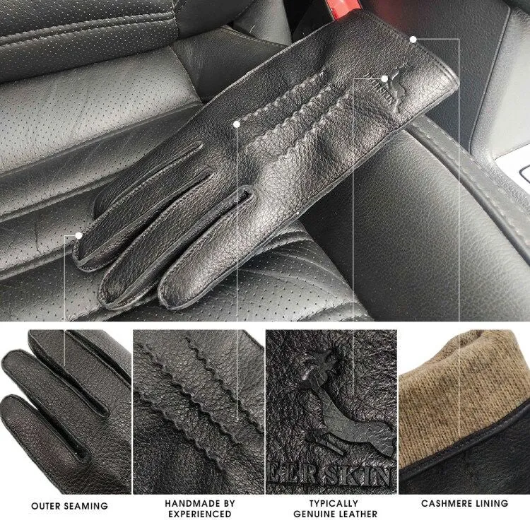 HighShine Men's Cashmere Lined Winter Warm Deerskin Gloves