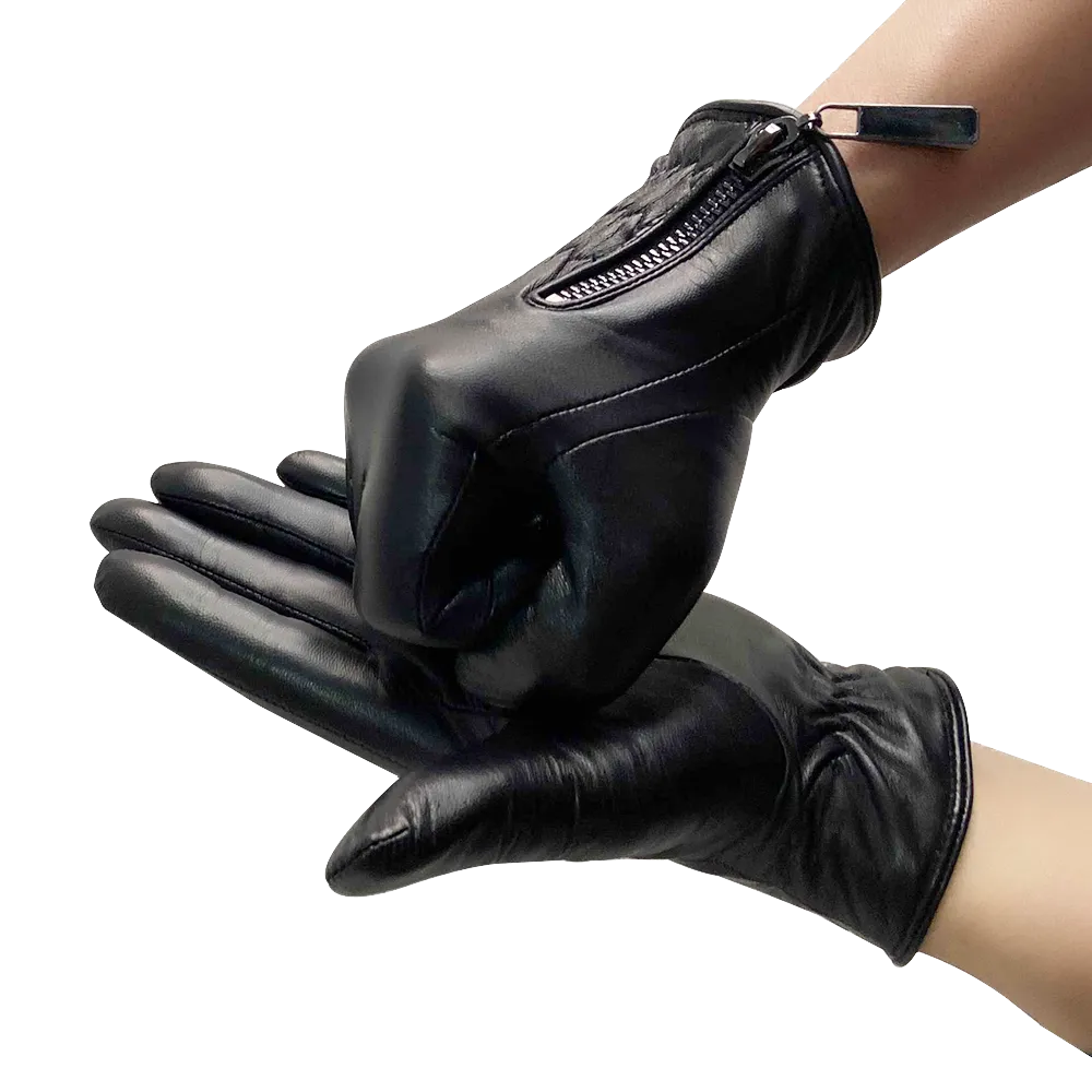 HighShine Men's Genuine Leather Gloves Male Soft Lambskin Cashmere Lined Warm Winter Touch Screen Gloves Side zipper