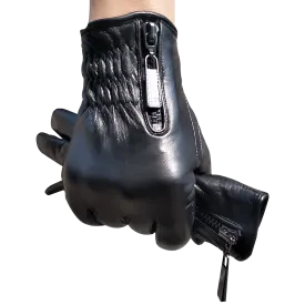 HighShine Men's Genuine Leather Gloves Male Soft Lambskin Cashmere Lined Warm Winter Touch Screen Gloves Side zipper