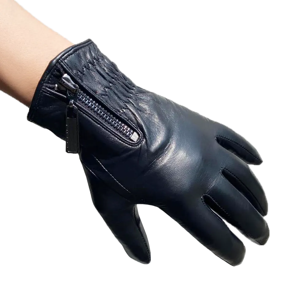 HighShine Men's Genuine Leather Gloves Male Soft Lambskin Cashmere Lined Warm Winter Touch Screen Gloves Side zipper