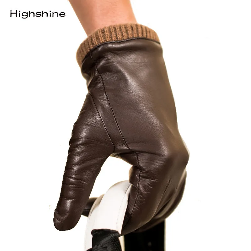 HighShine Mens Luxury Italian Goatskin Leather Gloves Wool Lined Soft leather Driving Gloves For Men