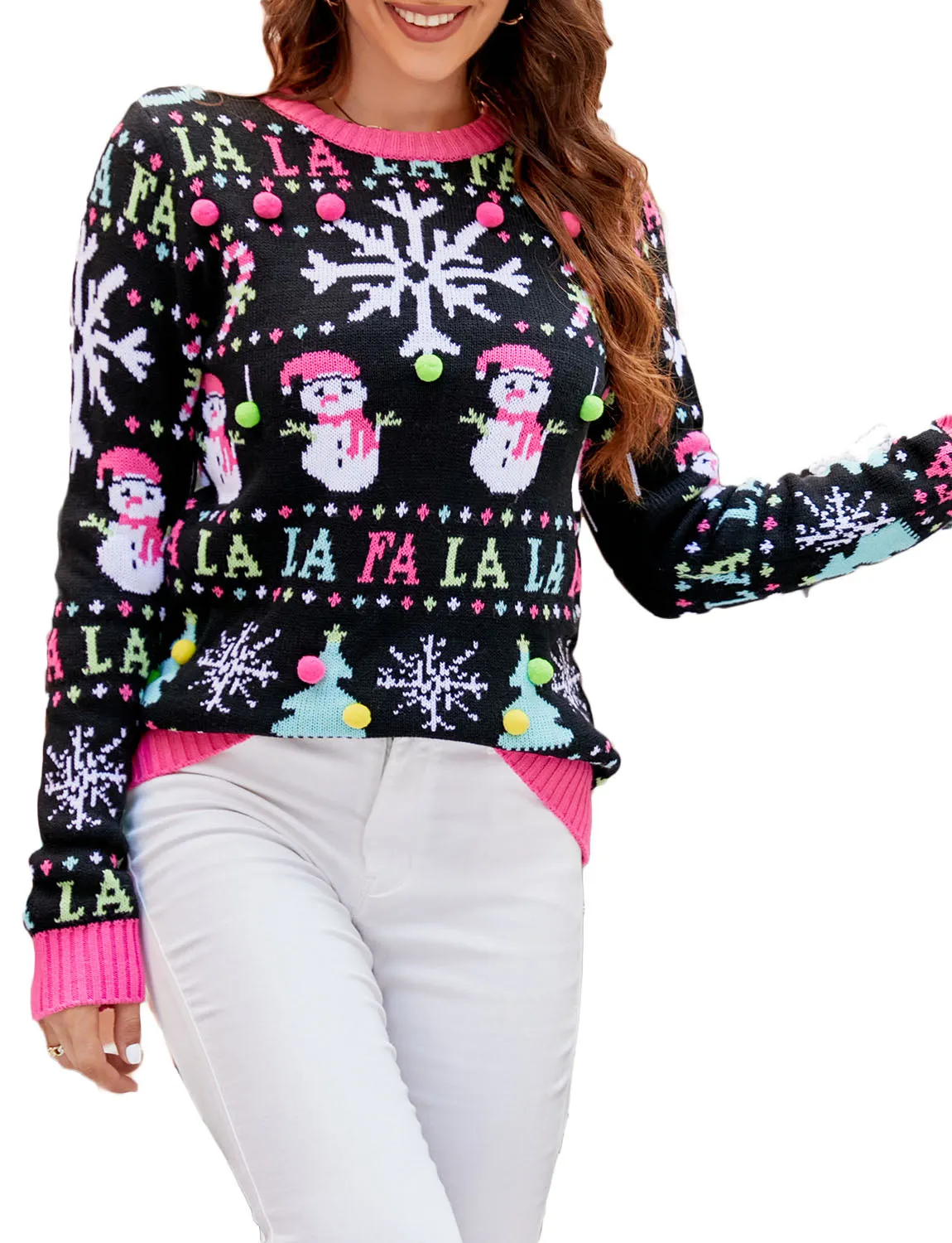 iB-iP Women's Casual Christmas Top Long Sleeve Cozy Pullover Sweater