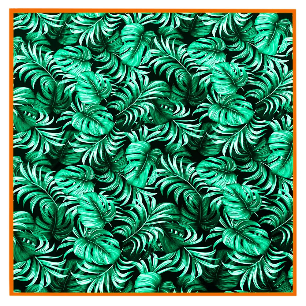 Jungle – Monstera Black / Green Scarf (Neon Orange)